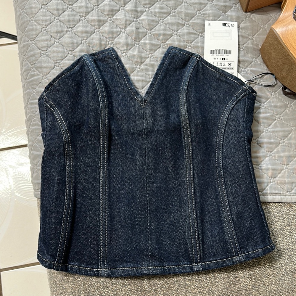 Zara The Bustier Denim Top